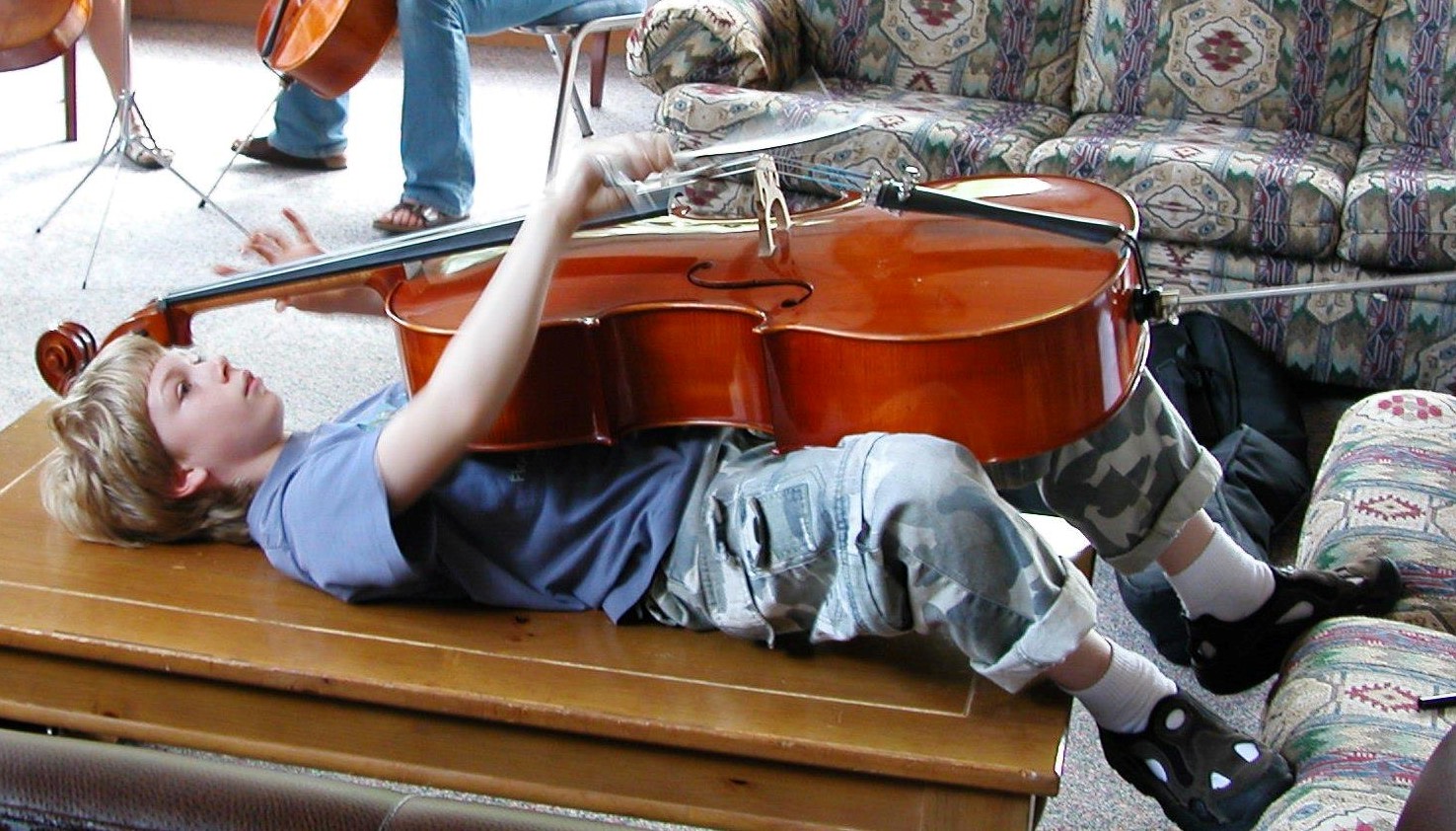 Victor cello lying down